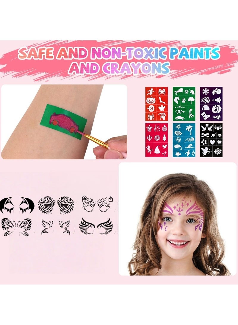 SKT Shiketro 26-colors Body Painting Kit Is a Professional Face Painting Tool Suitable For Children and Adults Role-playing The kit Includes Red Black And White Special Effects Paints 10 Paintbrushes 12 Painting Templates 2 Gem Sticker Sheet  1 Multi-purpose Striped Paint Sticks  1 Six-color Glitter Palette and 1 Color Palette It's Perfect For Dramatic Face Painting at Various Festive Celebrations Including Halloween - Image 5